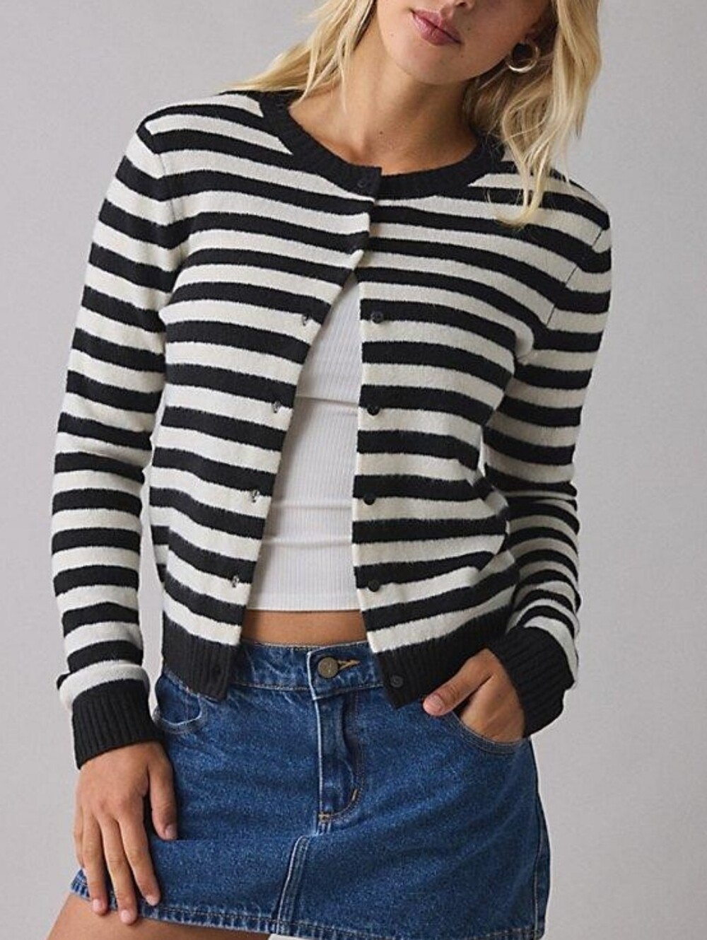 Urban Outfitters Kimchi Blue Rachel Black & White Striped Knit Cardigan Sweater
